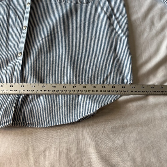 Vintage Lemon Grass Womens Striped Denim‎ Button Up Shirt Blue/White Large Train - Picture 14 of 15